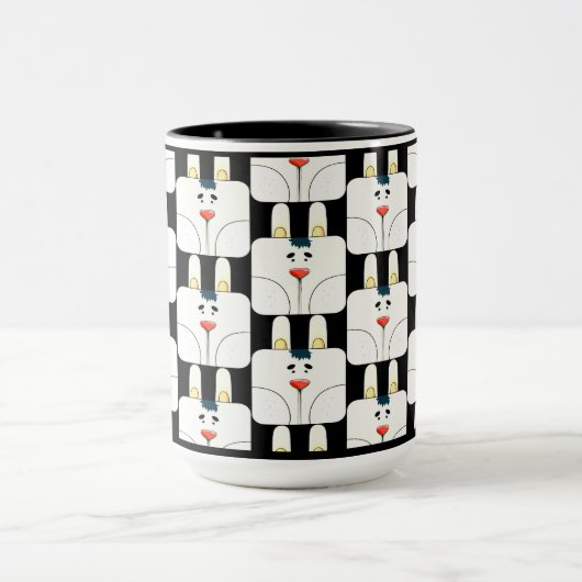 Fun Team Bunny Face in zwart-wit Mok (Midden)