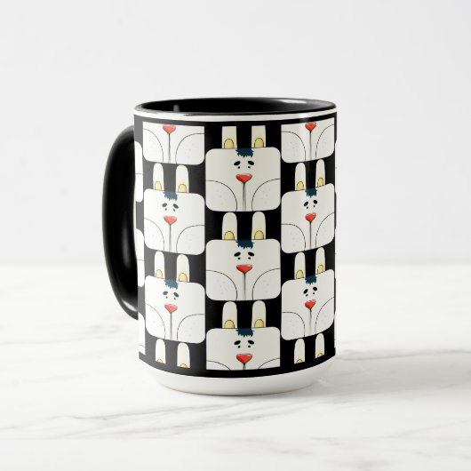 Fun Team Bunny Face in zwart-wit Mok (Voorkant links)