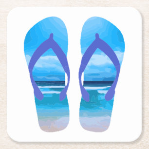 Fun Teenslippers Summer Beach Art for Vacation Kartonnen Onderzetters