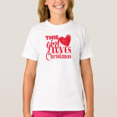 Fun this Girl houdt van de rode kersttekst T-shirt (Voorkant)