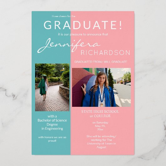 Fun Three Photo Folie Afstuderen Aankondiging (Achterkant)