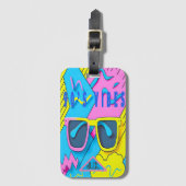 Fun Throwback Pink Yellow and Blue 90's Vibes Bagagelabel (Voorkant (verticaal))