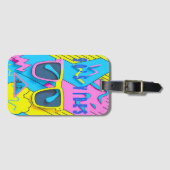 Fun Throwback Pink Yellow and Blue 90's Vibes Bagagelabel (Voorkant (horizontaal))
