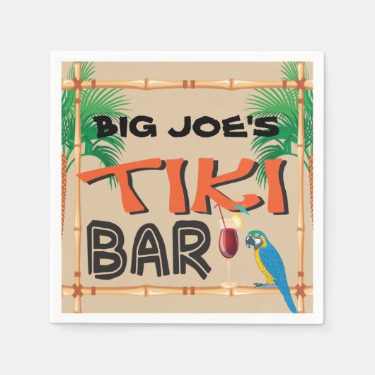 Fun Tiki Bar met aangepaste naam en papegaai Servet (Voorkant)