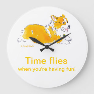 Fun Time Flies Corgi Clock Grote Klok