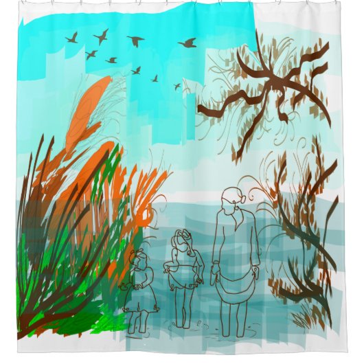 Fun Times met Grandma Contemmodern Uitzicht buiten Douchegordijn (Voorkant)