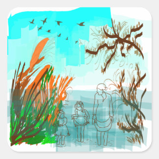 Fun Times met Grandma Contemmodern Uitzicht buiten Vierkante Sticker