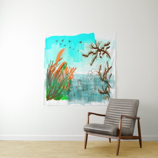 Fun Times met Grandma Contemmodern Uitzicht buiten Wandkleed (In situ)