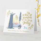 Fun Tis The Season To Be Jolly Cute Dog Christmas Kaart (Gele Bloem)