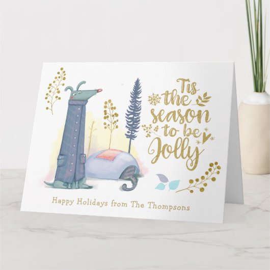 Fun Tis The Season To Be Jolly Cute Dog Christmas Kaart (Voorkant)