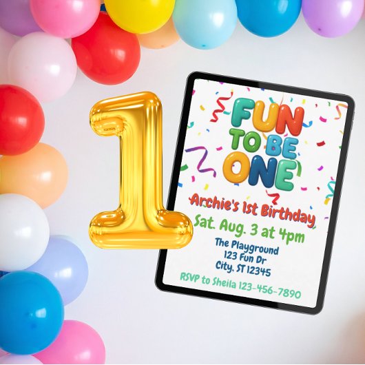 Fun to be One, Colorful Confetti 1st Birthday Kaart