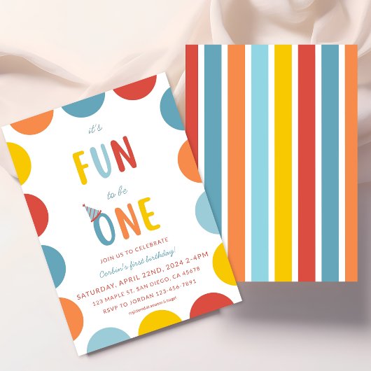 Fun To Be One First Birthday Party Invitation Kaart