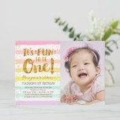 Fun to be One Girls 1ste verjaardag Rainbow-foto Kaart (Staand voorkant)