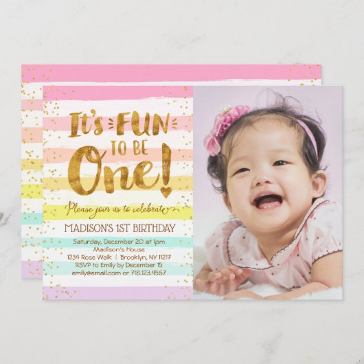 Fun to be One Girls 1ste verjaardag Rainbow-foto Kaart (Voorkant / Achterkant)