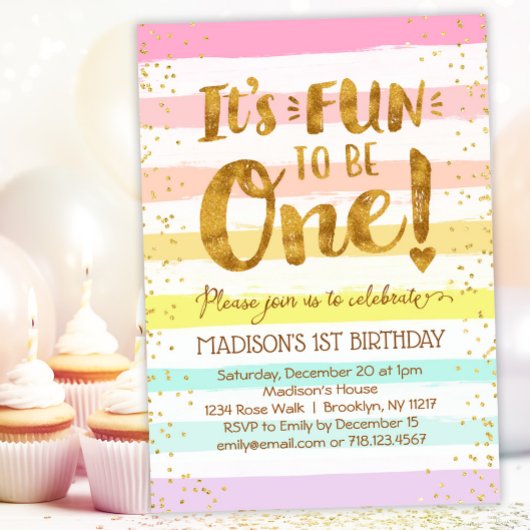 Fun to be One Girls 1ste verjaardag Rainbow Gold Kaart