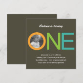 Fun to be One Photo Birthday Invitation - Blue Kaart (Voorkant / Achterkant)