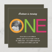 Fun to be One Photo Birthday Invitation - Roze Kaart (Voorkant / Achterkant)