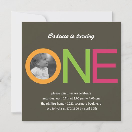 Fun to be One Photo Birthday Invitation - Roze Kaart (Voorkant)
