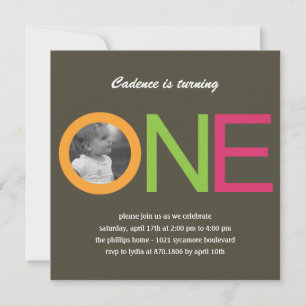 Fun to be One Photo Birthday Invitation - Roze Kaart