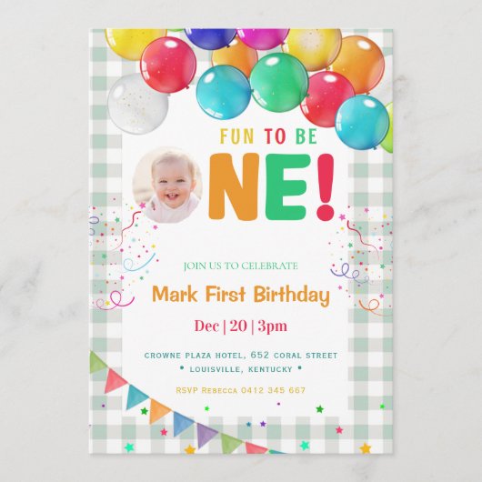 Fun to Be One Photo First Birthday part  Kaart (Voorkant)