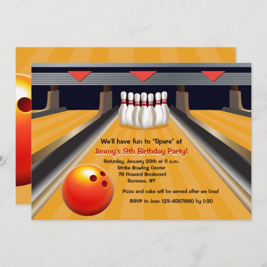 Fun to Spare Bowling Invitation Kaart (Voorkant / Achterkant)