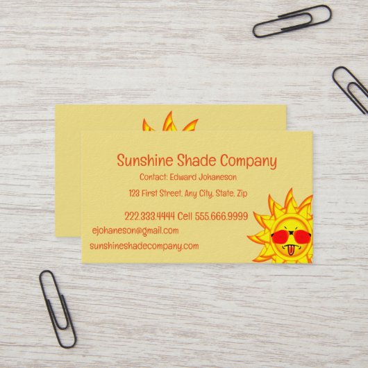 Fun too Hot Sunshine Shade Blind Company Visitekaartje (Voorkant / Achterkant in situ)