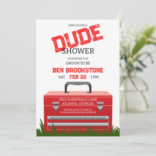 Fun Toolbox Gast Groom Wedding Shower Kaart (Staand voorkant)