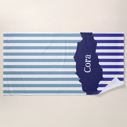 Fun Torn Stripes Blue Layered Name Beach Towel Strandlaken (Voorkant)