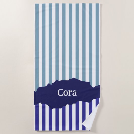 Fun Torn Stripes Blue Layered Name Beach Towel Strandlaken (Voorkant)