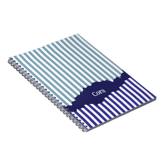 Fun Torn Stripes Blue Layered Name Notitieboek (Rechterzijde)
