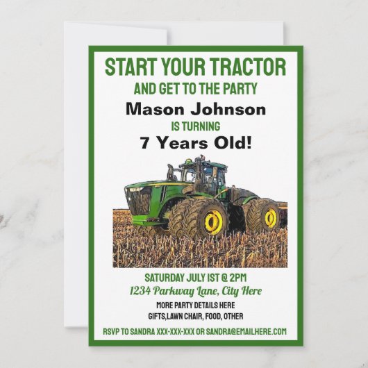 Fun Tractor Birthday Kind Equipment Yellow Kaart (Voorkant)