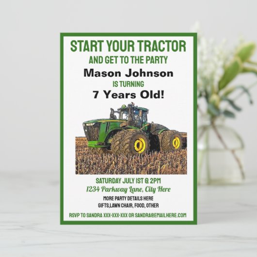 Fun Tractor Birthday Kind Equipment Yellow Kaart (Staand voorkant)