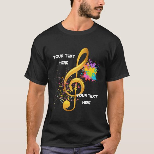 Fun Treble Clef muzieknoot. Bewerkbare tekst T-shirt (Voorkant)