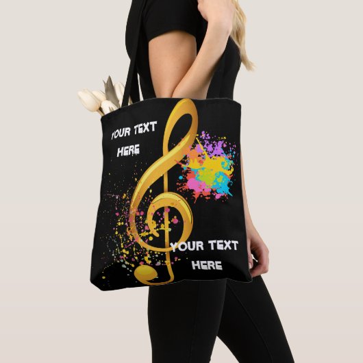 Fun Treble Clef muzieknoot. Bewerkbare tekst Tote Bag (Dichtbij)