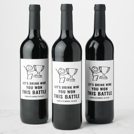 Fun & Trendy Black en White Won Battle Wine Label Wijn Etiket (Flessen)