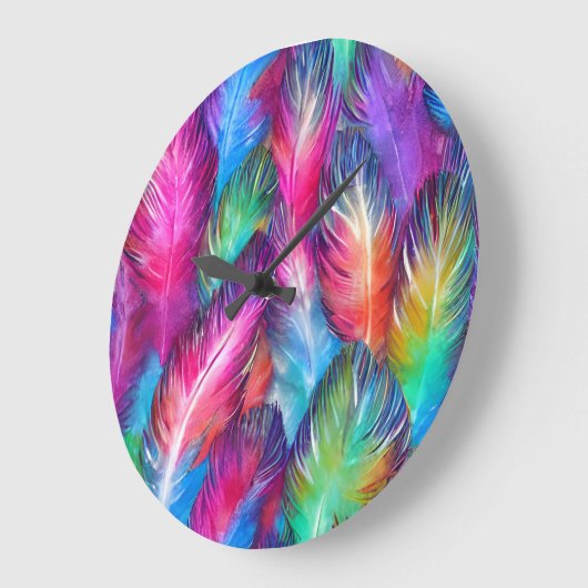 Fun Trendy Colorful Feather Patterned Grote Klok (Hoek)