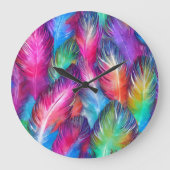 Fun Trendy Colorful Feather Patterned Grote Klok (Voorkant)