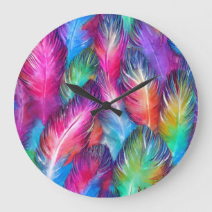 Fun Trendy Colorful Feather Patterned Grote Klok