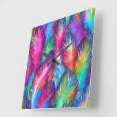 Fun Trendy Colorful Feather Patterned Vierkante Klok (Hoek)