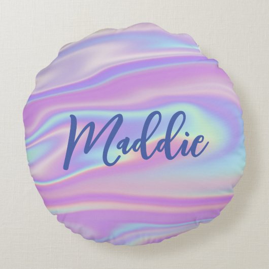 Fun Trendy Faux Iridescent Personalised w/ Name Rond Kussen (Achterkant)