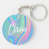 Fun Trendy Faux Iridescent Personalised w/ Name Sleutelhanger (Achterkant)