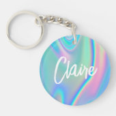 Fun Trendy Faux Iridescent Personalised w/ Name Sleutelhanger (Voorkant)
