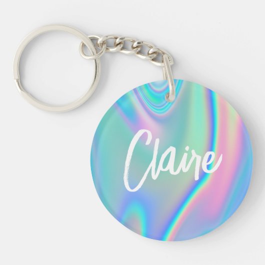 Fun Trendy Faux Iridescent Personalised w/ Name Sleutelhanger (Voorkant)
