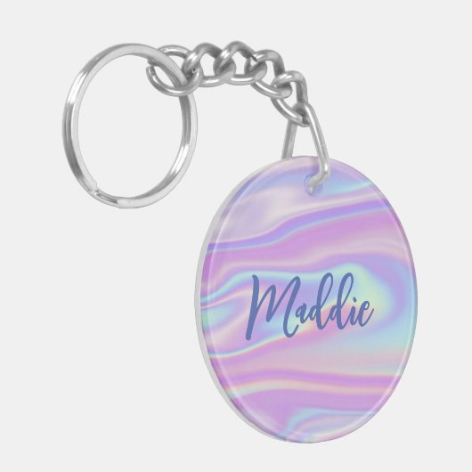 Fun Trendy Faux Iridescent Personalised w/ Name Sleutelhanger (Voorkant Links)