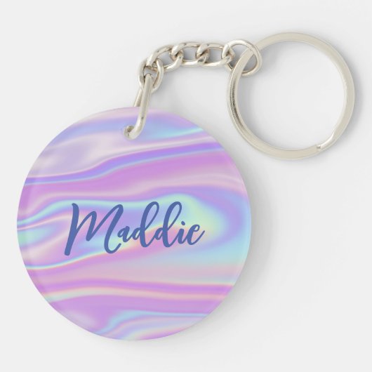 Fun Trendy Faux Iridescent Personalised w/ Name Sleutelhanger (Achterkant)