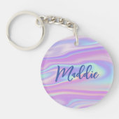 Fun Trendy Faux Iridescent Personalised w/ Name Sleutelhanger (Voorkant)