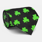 Fun Trendy Green Clover Leaf Pattern Green Black Stropdas (Opgerold)