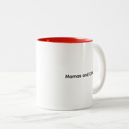 Fun Trendy Mamas and Coffee® Signature mug Tweekleurige Koffiemok (Voorkant rechts)