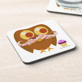 Fun Trendy Mustache Owl Cartoon Character Bier Onderzetter (Linkerzijde)