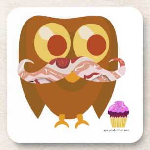 Fun Trendy Mustache Owl Cartoon Character Bier Onderzetter